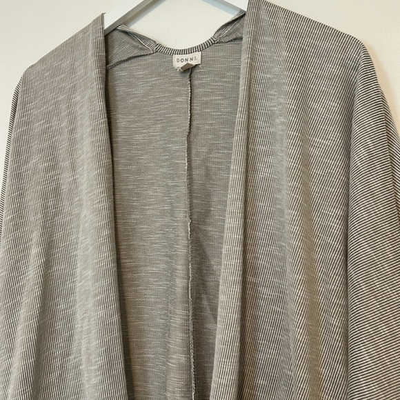 Donni Gray Striped Open Front Cardigan, One Size Fits All - Picture 2 of 9